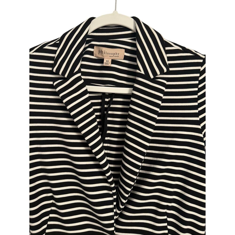 Philosophy Women's XS Chic Black White Striped Soft Stretch Blazer Office Comfy - Picture 4 of 8
